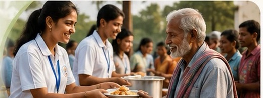 Volunteers serving food